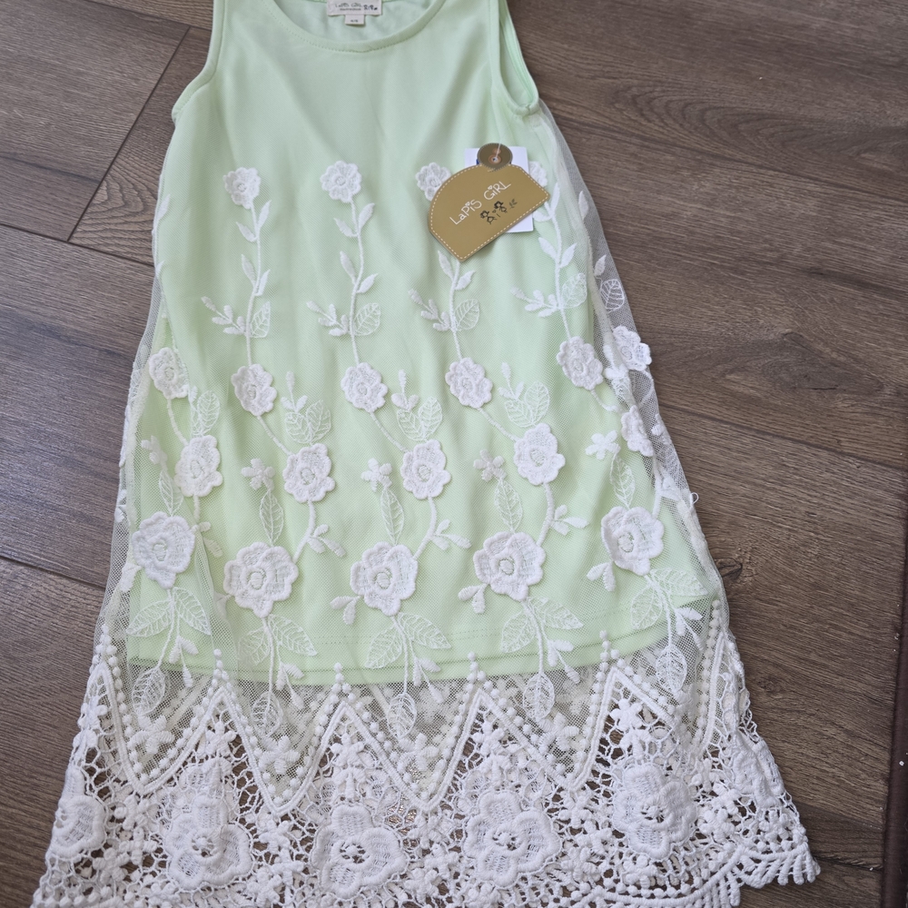 Lapis Floral Lace Kids Dress in Light Green and White. *New With Tags*